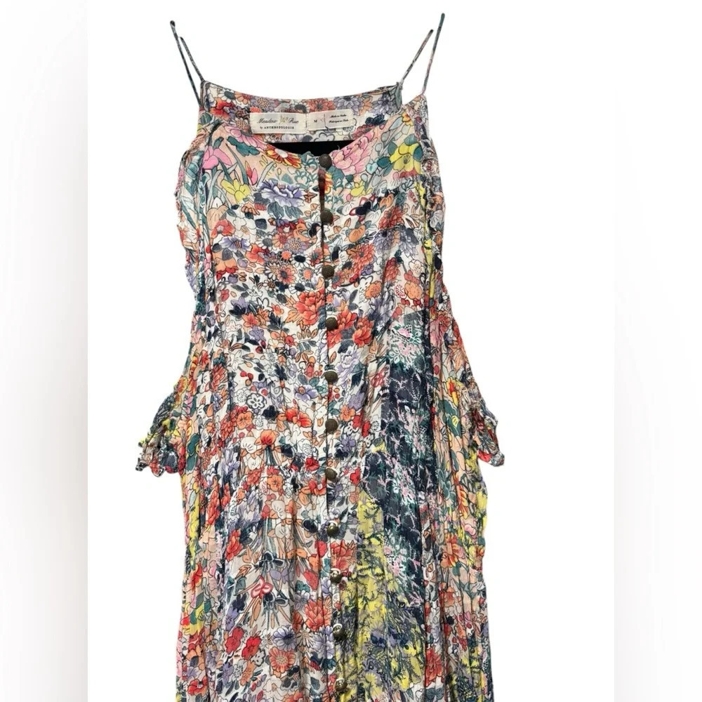 Anthropologie Meadow Rue Allerton Maxi Dress Floral Halter Buttons Ruffles Med - Picture 3 of 9